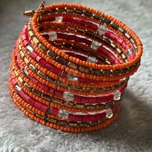 Women’s Orange and Pink Beaded Wrap Bracelet